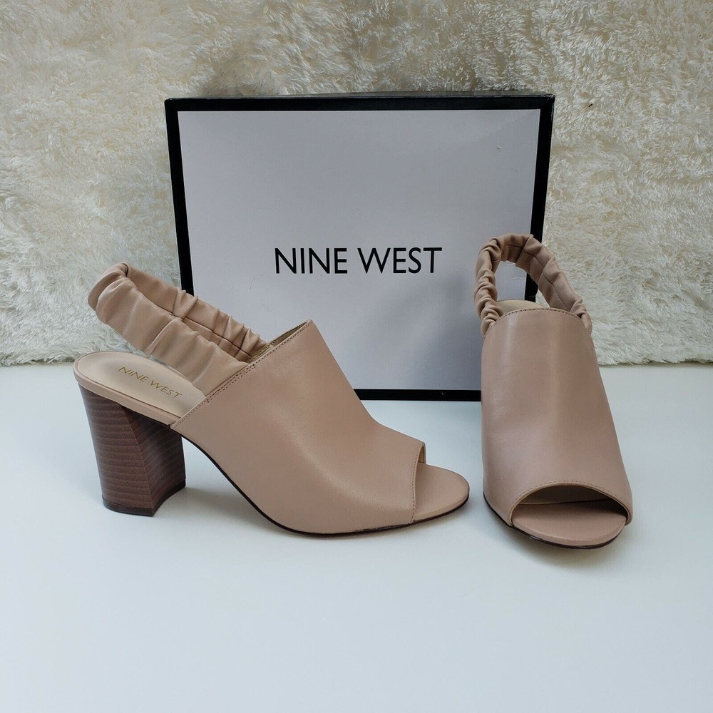 NEW NINE WEST SLINGBACKS HEELS Size 9.5 Natural Leather Women's Shoes Casual